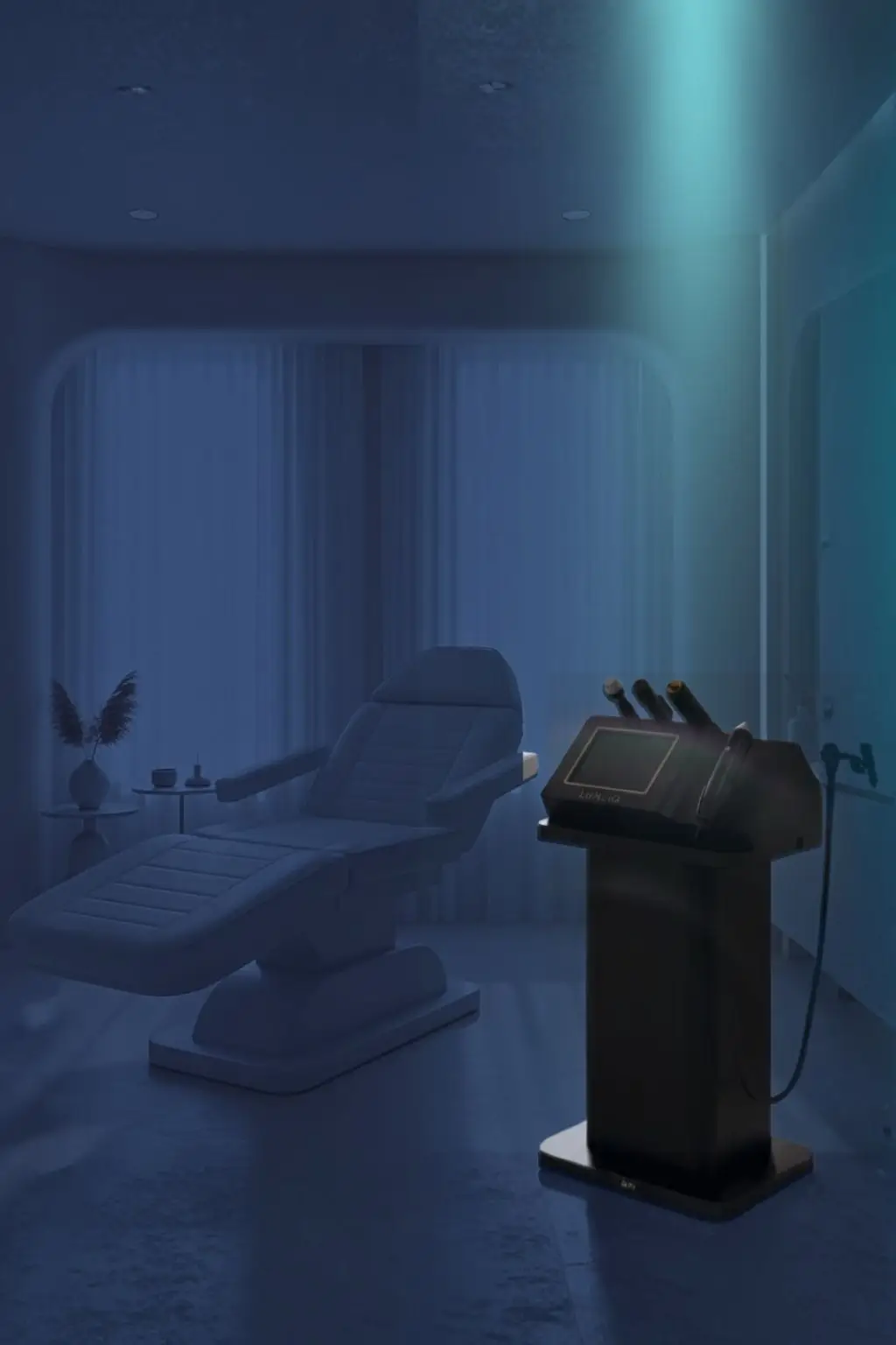Professional dermatology clinic setup featuring advanced aesthetic machine for skin treatments